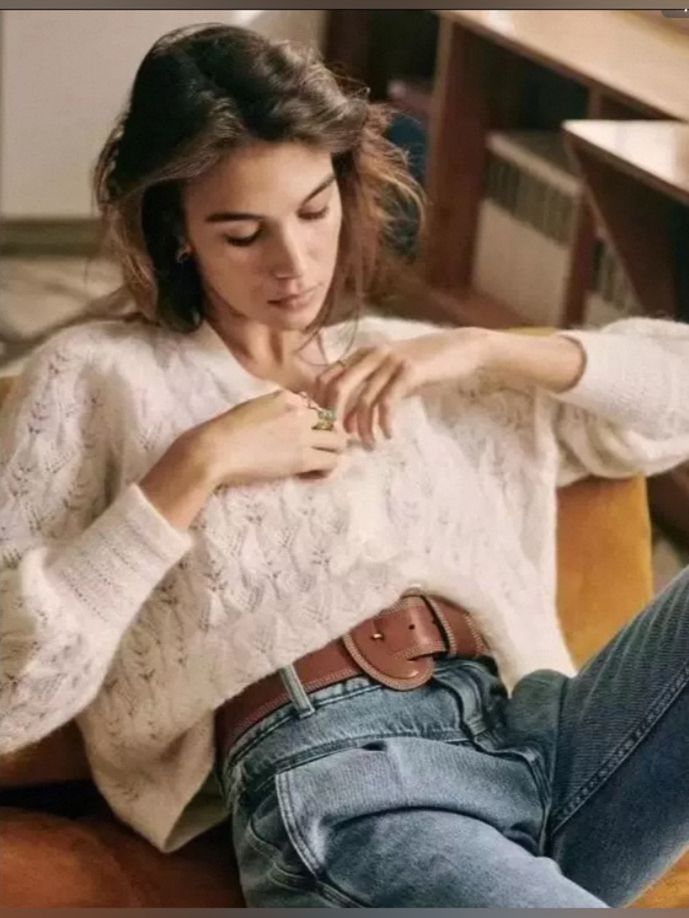 Sezane Marlow White Cable Knit Jumper Size M
